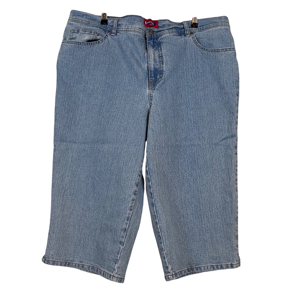 Womens Pedal Pushers Blue Denim Capri Pants Light Wash Stretch Cropped Jeans 18W
